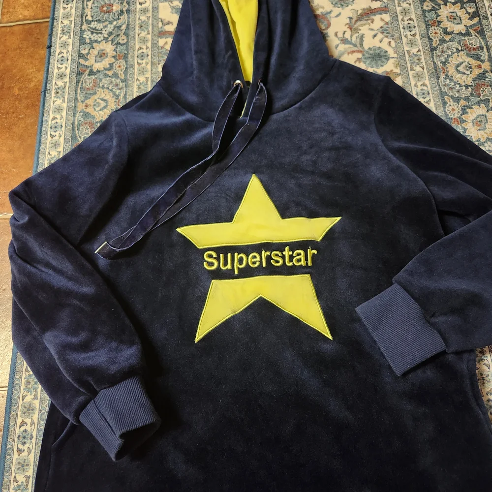 Navy Blue and Yellow Women's Hoodie Sweater - Picture 3 of 12